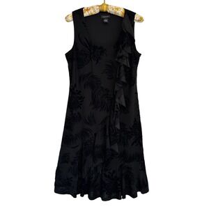 Spense Women Black Velvet Burnout Floral Ruffle Mini Dress Sz 8 Whimsigoth Fairy
